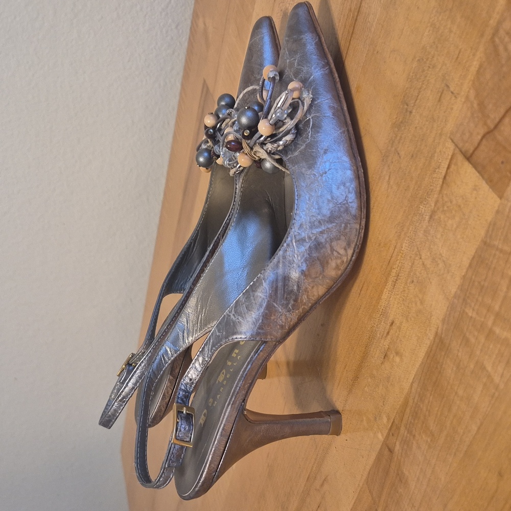 Da Vinci Marbella Silver Beads Bow Slingback Pointy Toe Heels - Picture 6 of 13